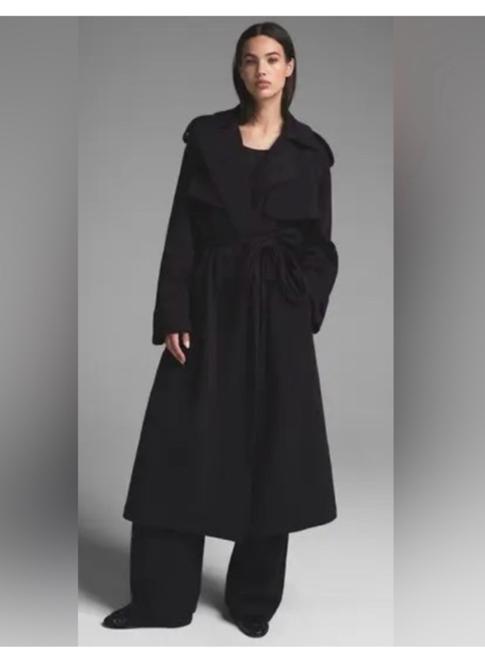 SKIMS Black Long Trench Coat with Tie Waist